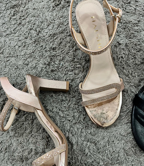 Shimmer Buckle Strap Heel